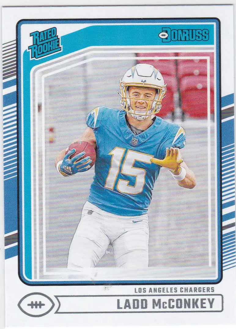 Football trading card of Ladd McConkey Rated Rookie Los Angeles Chargers 2024 Donruss
