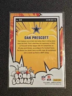 Dak Prescott Bomb Squad football card from 2024 Donruss series