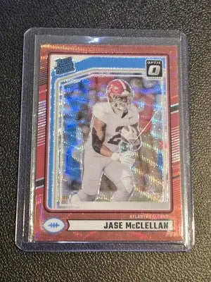 Jase McClellan football card from 2024 Donruss McClellan Optic Rated Rookies Red Wave