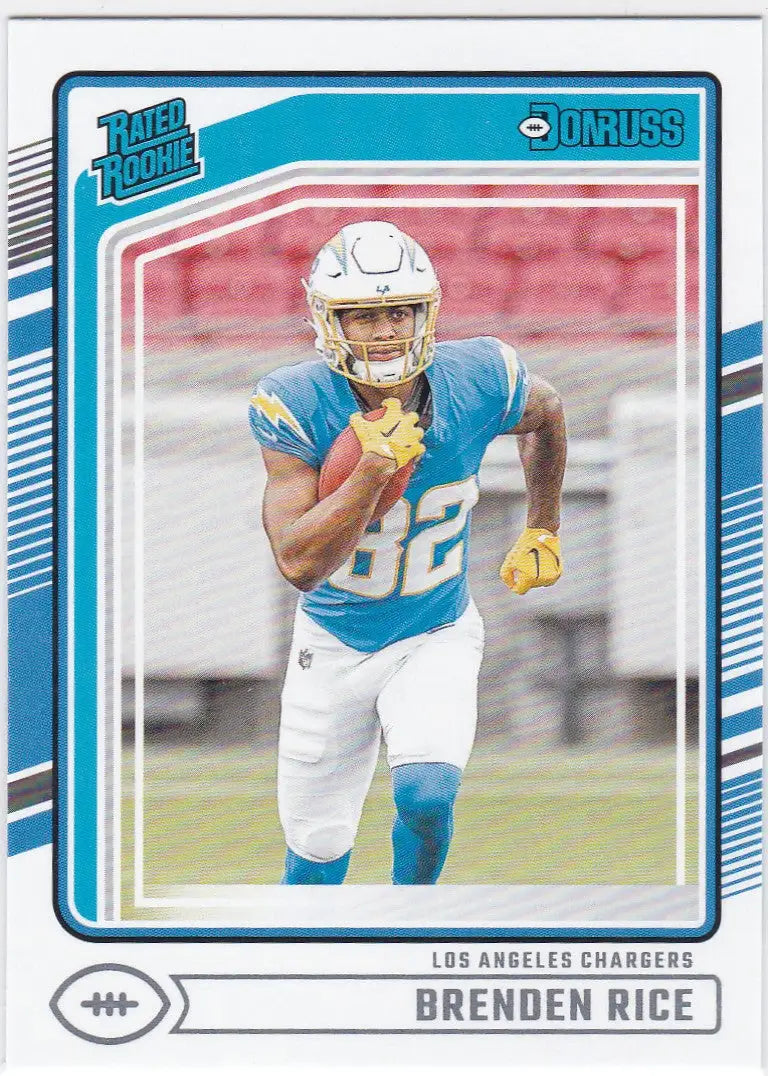 Football trading card of Brenden Rice Rated Rookie Los Angeles Chargers 2024 Donruss