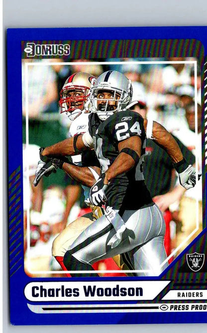 Charles Woodson football card from 2024 Donruss Press Proof Blue collection