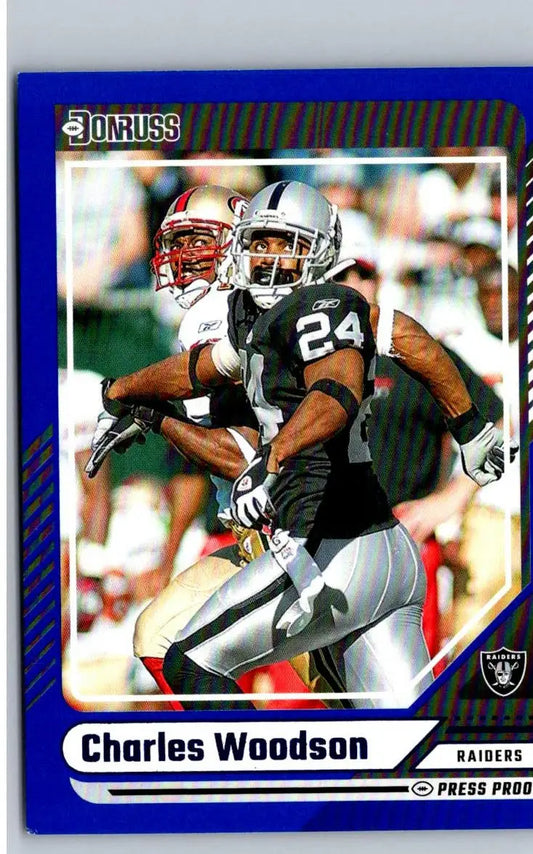 Charles Woodson football card from 2024 Donruss Press Proof Blue collection