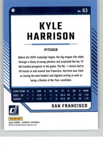 2024 Donruss #63 Kyle Harrison NM-MT Giants ID:74536 - Trading Cards