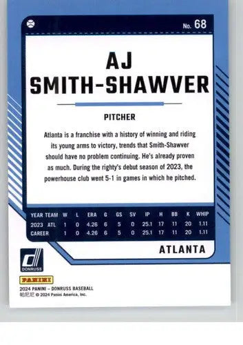 2024 Donruss #68 AJ Smith-Shawver NM-MT Braves ID:74541 - Trading Cards