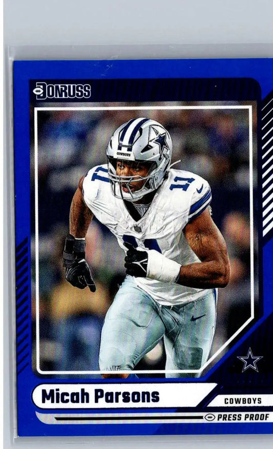 2022 Donruss Press Proof Micah Parsons football trading card in Dallas Cowboys uniform