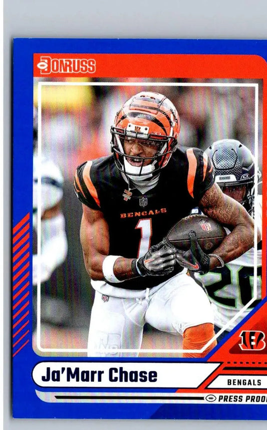 Ja’marr Chase Cincinnati Bengals press proof blue football card from 2024 Donruss