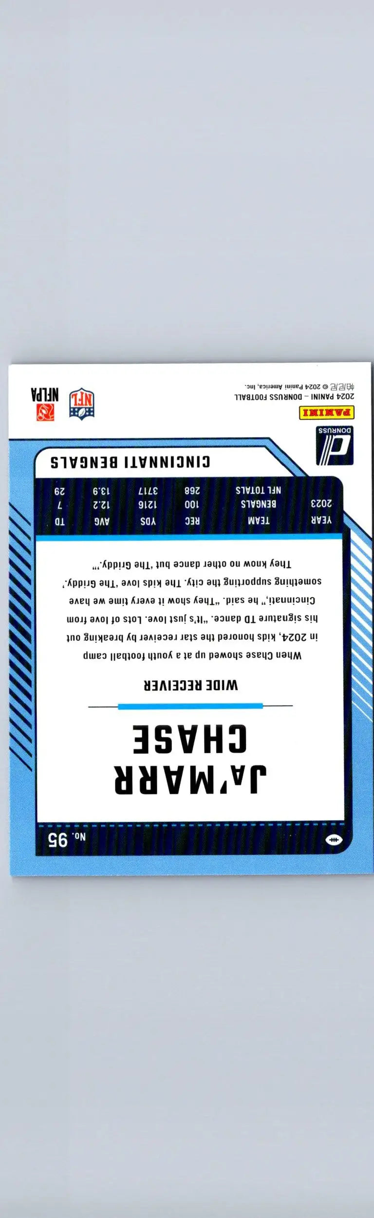 Ja’Marr Chase Press Proof Blue football trading card from 2024 Donruss series