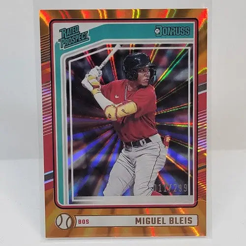 Miguel Bleis baseball card featuring 2024 Donruss Orange Laser Parallel /299