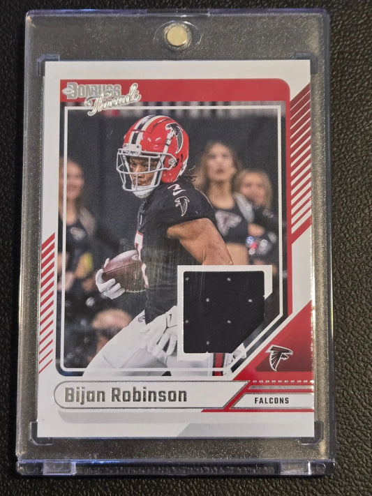 Bijan Robinson football card with jersey swatch from 2024 Donruss Robinson Donruss Threads
