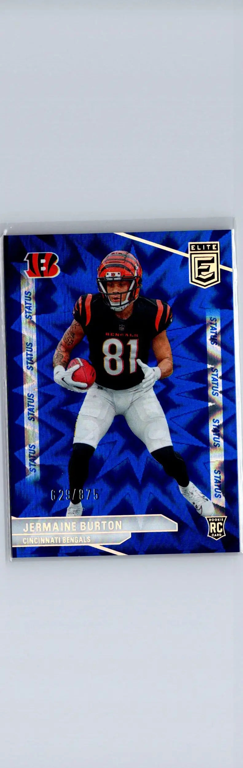 Rare blue parallel Jermaine Burton football trading card 2024 Donruss Elite Burton Status Explosion