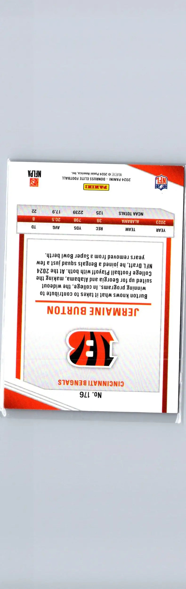 Back of a sports trading card featuring Jermaine Burton Cincinnati Bengals burton status explosion