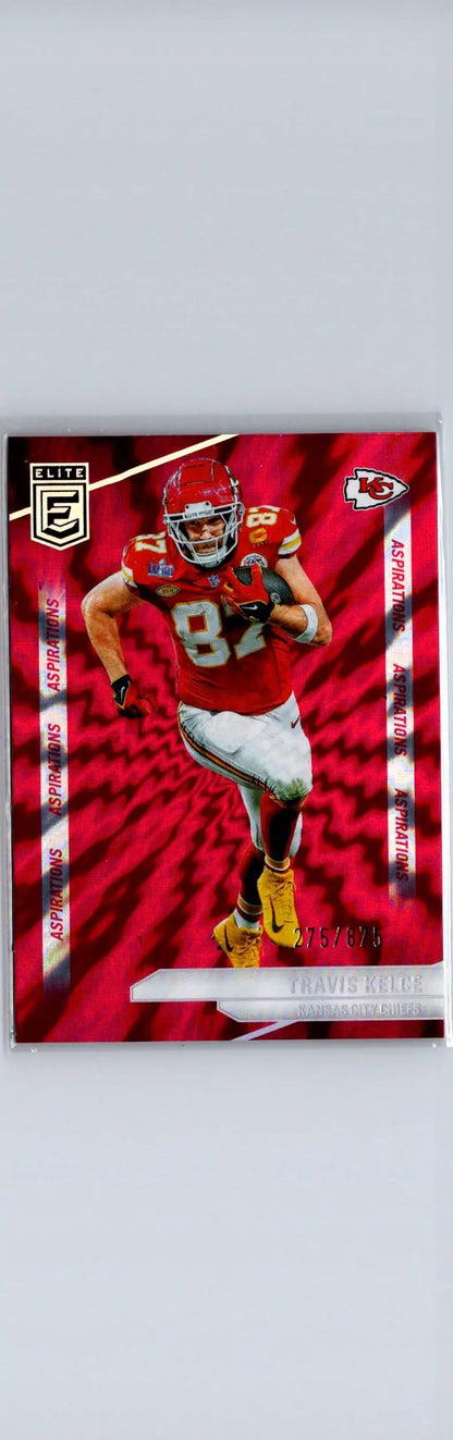 Red Travis Kelce Aspirations Shimmer trading card featuring Kansas City Chiefs player in red jersey