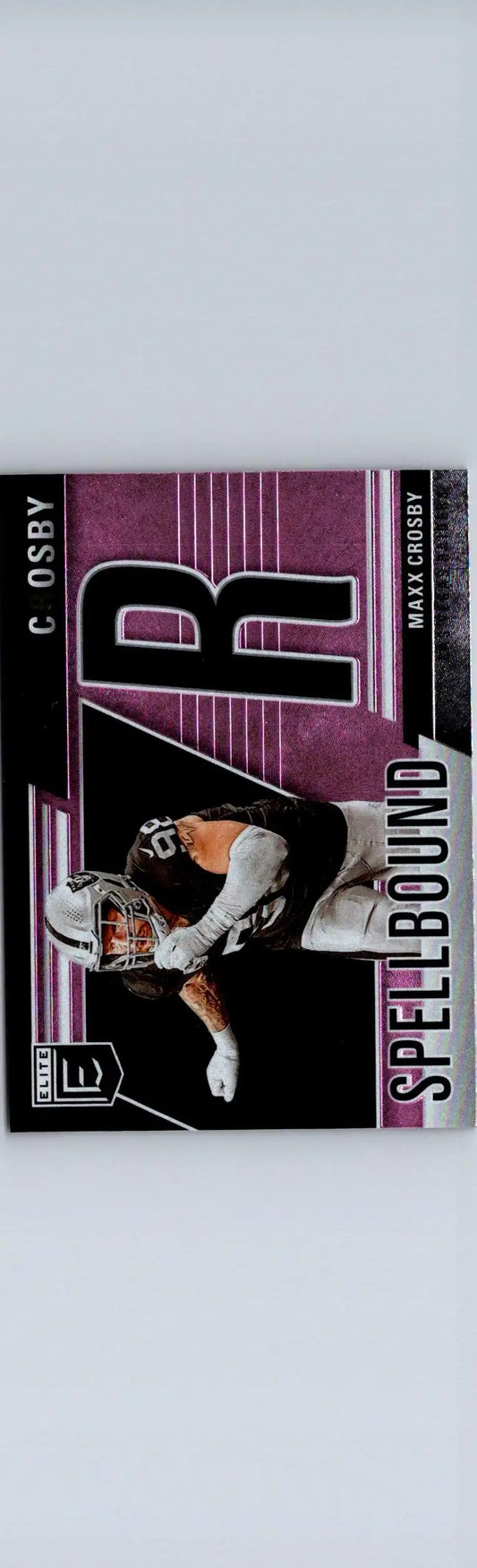 American football trading card of Maxx Crosby from 2024 Donruss Elite Crosby Spellbound Pink