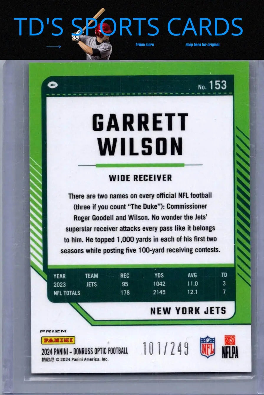 Garrett Wilson football card 2024 Donruss Optic Wilson Orange #/249 featuring Garrett Wilson
