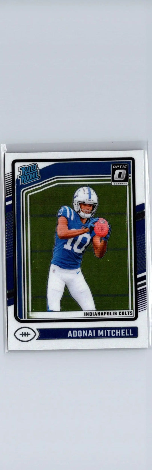 Adonai Mitchell football card from 2024 Donruss Optic series displayed