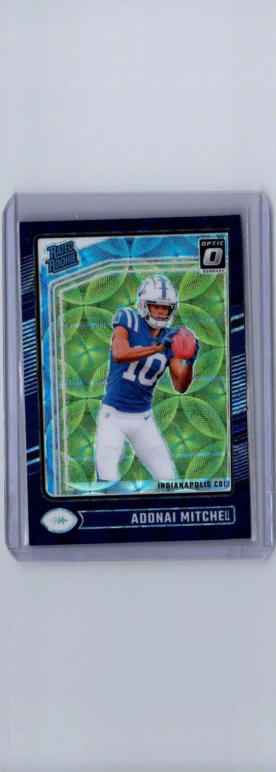 Adonai Mitchell football card from 2024 Donruss Optic Mitchell Purple Scope series