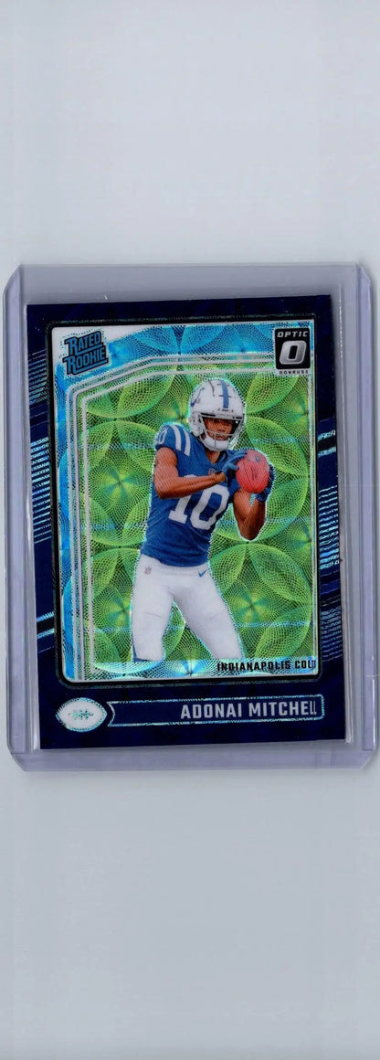Adonai Mitchell football card from 2024 Donruss Optic Mitchell Purple Scope series