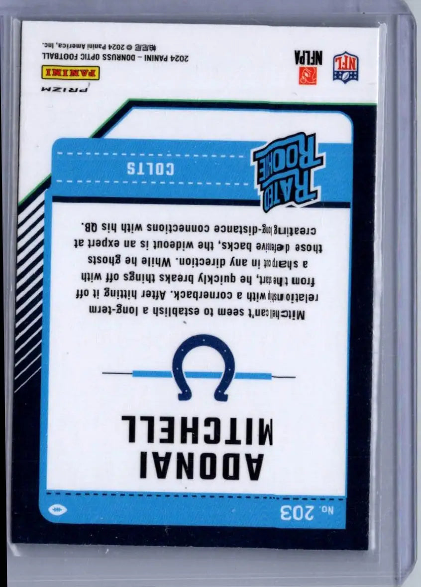 Adonai Mitchell football card featuring 2024 Donruss Optic Purple Scope design