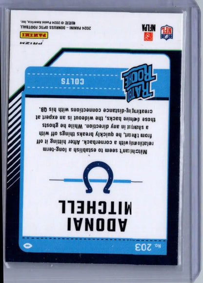 Adonai Mitchell football card featuring 2024 Donruss Optic Purple Scope design