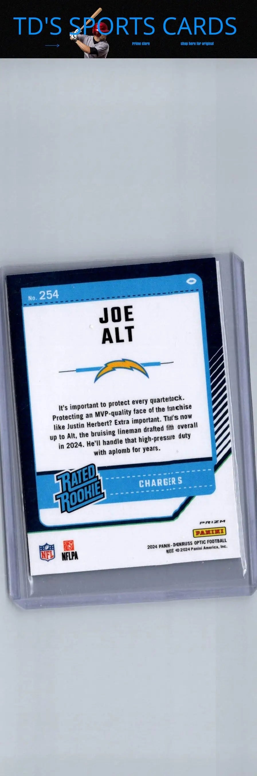 Joe Alt Blue Hyper football card from 2024 Donruss Optic set featuring Joe Alt Alt Blue Hyper