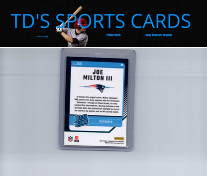 Joe Milton III football card from 2024 Donruss Optic #255 featuring Joe Milton III