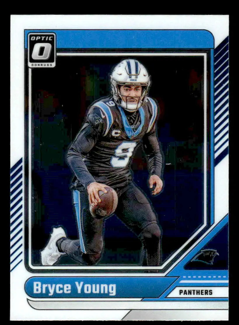 Collectible Bryce Young football trading card from 2024 Donruss Optic featuring Carolina Panthers