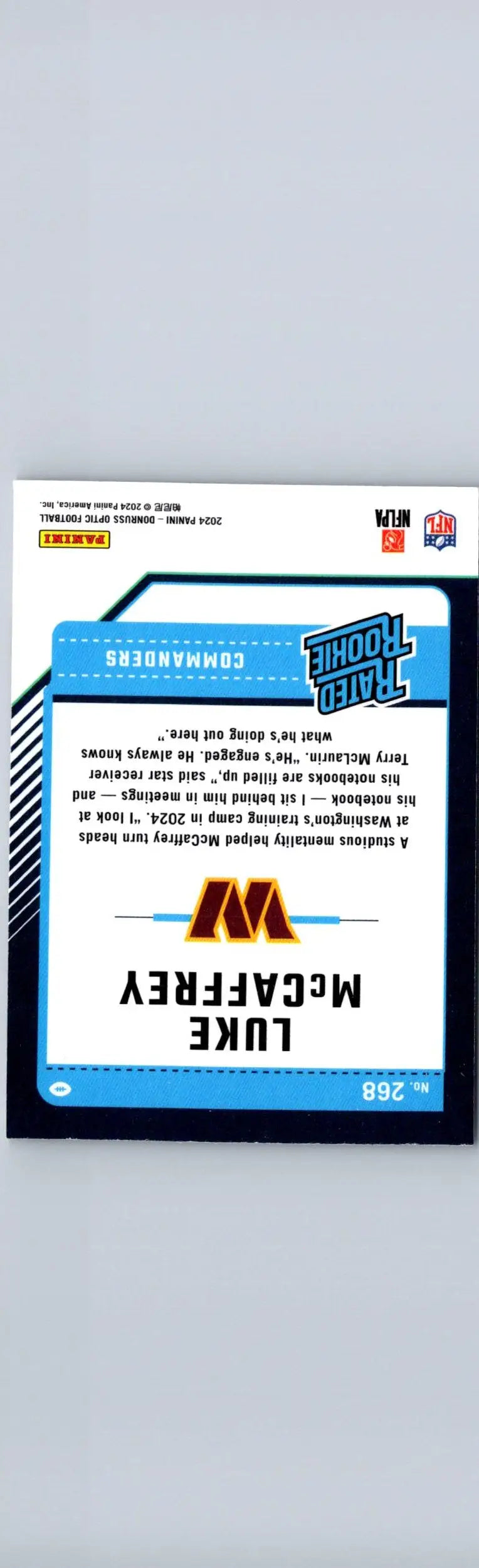 2024 Donruss Optic Luke McCaffrey football card showcasing collectible sports memorabilia