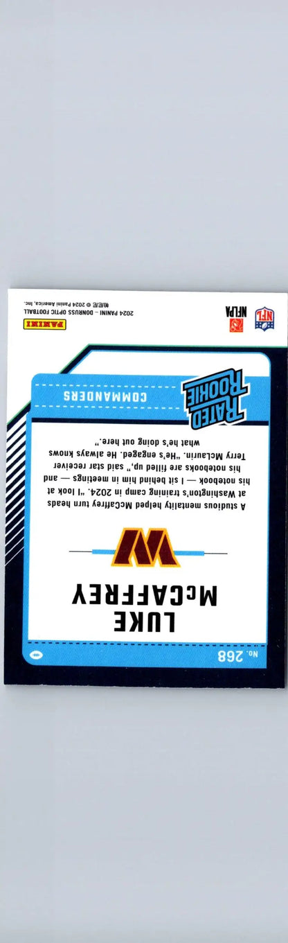 2024 Donruss Optic Luke McCaffrey football card showcasing collectible sports memorabilia