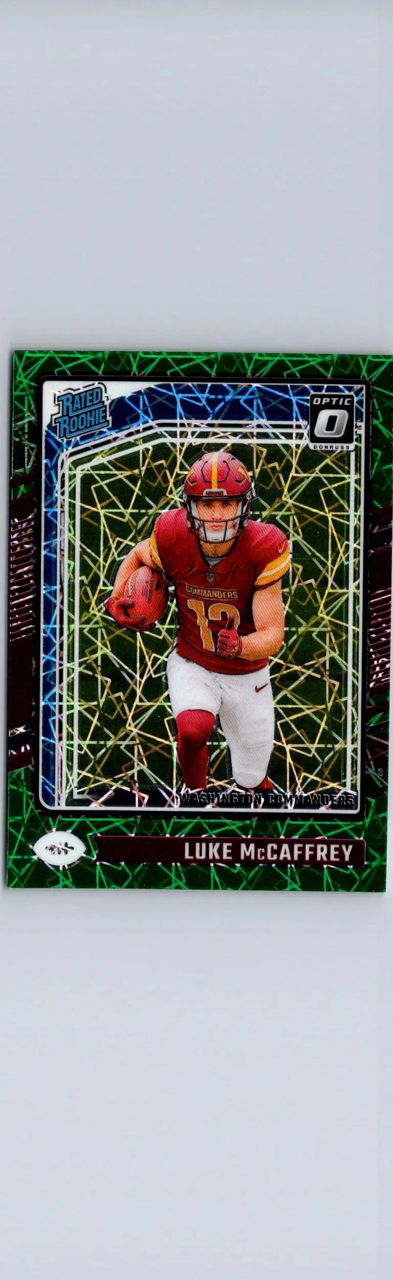 Luke McCaffrey football card 2024 Donruss Optic Green Velocity series