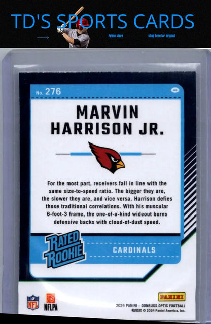 Marvin Harrison Jr football card from 2024 Donruss Optic series displaying collectible card