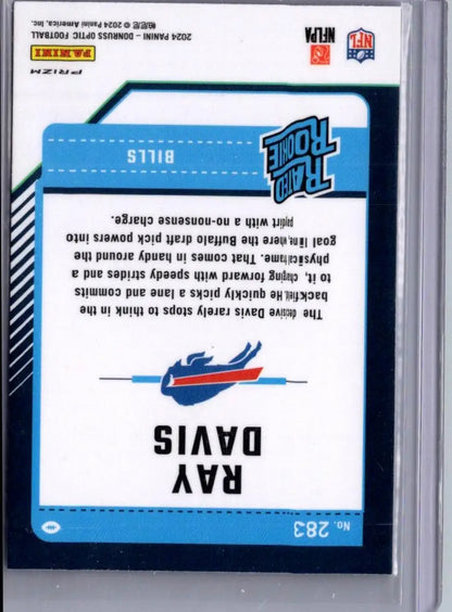 Ray Davis football card featuring 2024 Donruss Optic #283 Davis Purple Shock design