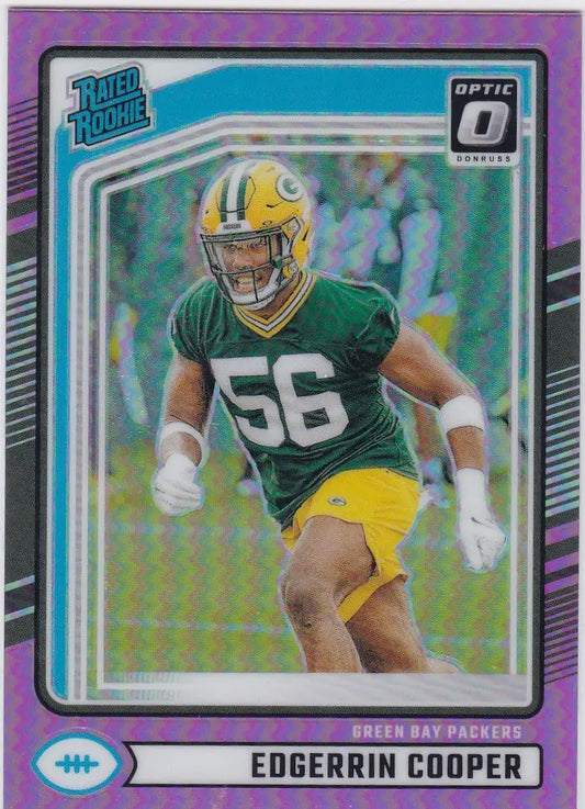 Football trading card featuring Edgerrin Cooper Pink Rated Rookie in green and gold uniform