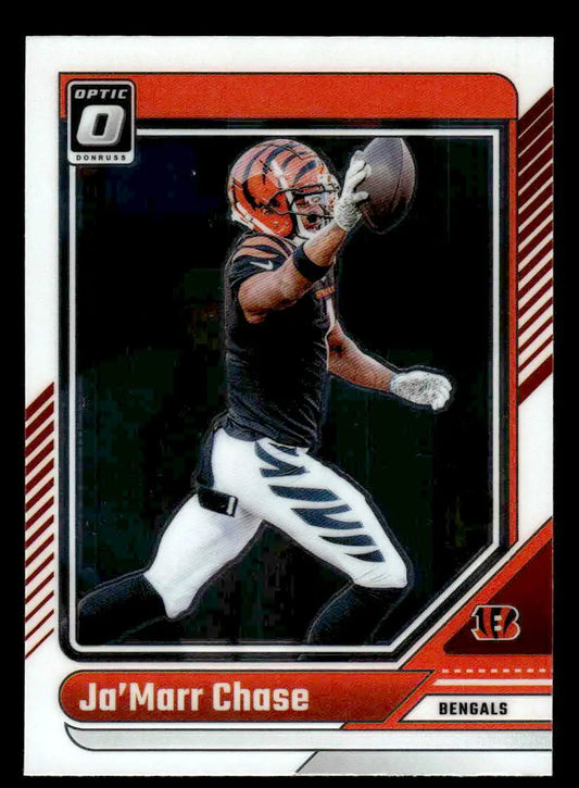 Football trading card of Ja’Marr Chase in Cincinnati Bengals uniform from Donruss Optic 2024