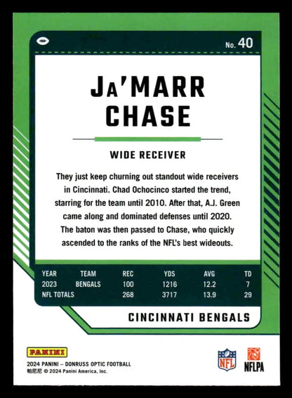 2024 Donruss Optic Ja’Marr Chase Cincinnati Bengals football card front view
