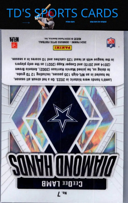 Back of 2024 Panini Donruss Optic CeeDee Lamb Diamond Hands football card