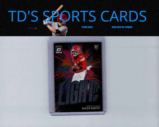 Football trading card of Xavier Worthy Light It Up from 2024 Donruss Optic series