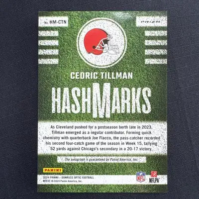 Collectible Cedric Tillman Donruss Optic hash marks auto football trading card