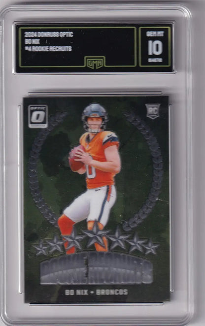 Graded Bo Nix football trading card from 2024 Donruss Optic GMA series
