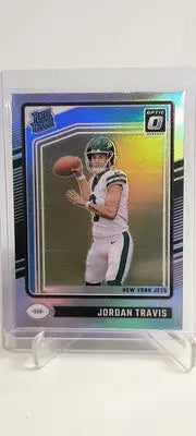 Jordan Travis football card with holo silver prizm from 2024 Donruss Optic New York Jets
