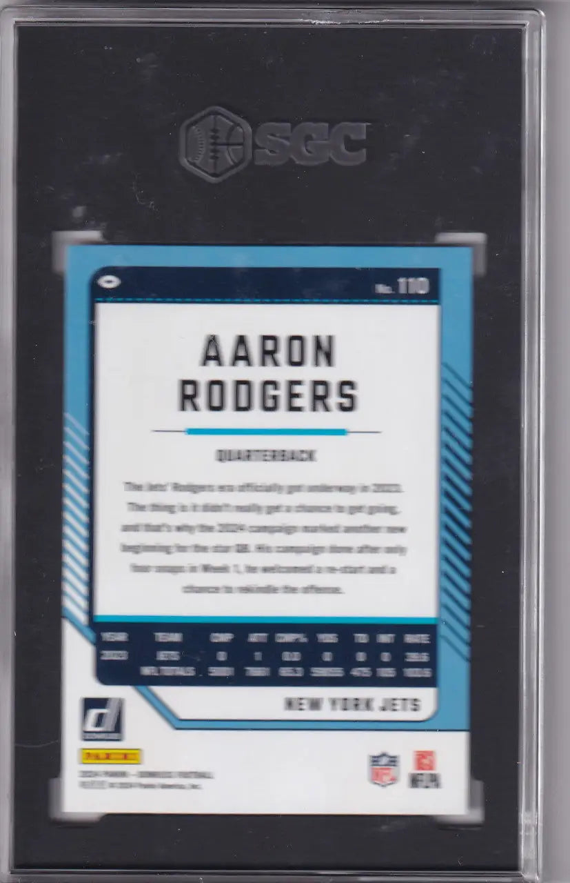 Graded Aaron Rodgers football card SGC 9 New York Jets 2024 Donruss #110