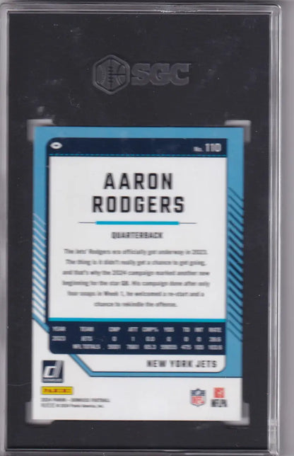 Graded Aaron Rodgers football card SGC 9 New York Jets 2024 Donruss #110