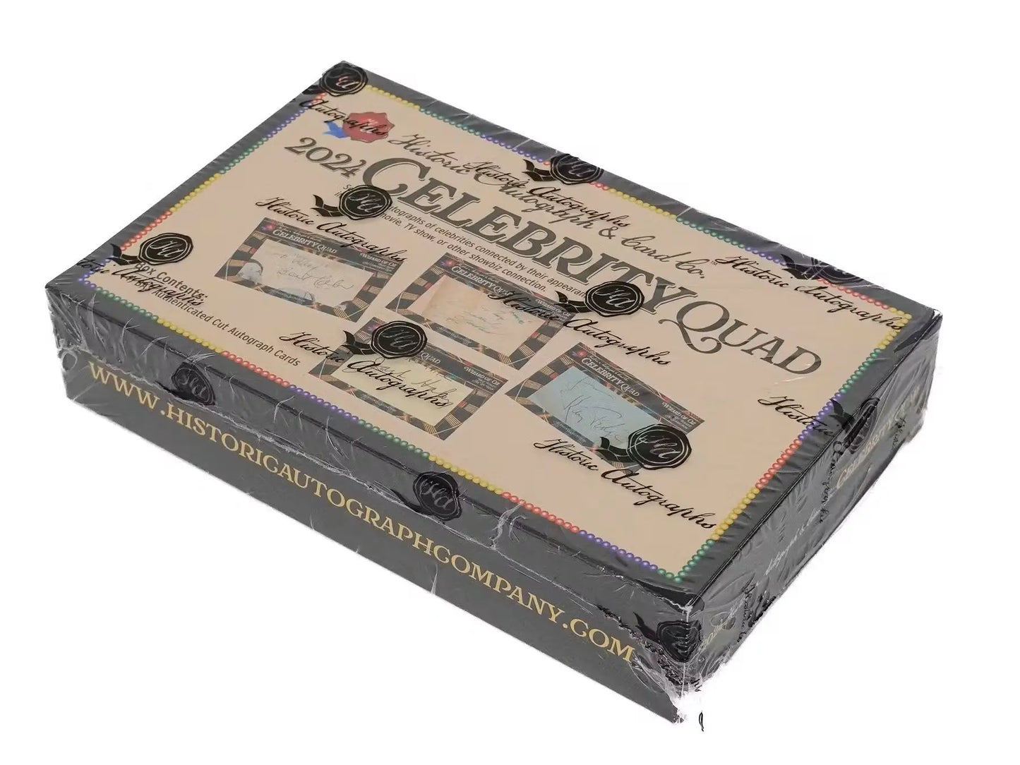 Sealed 2024 Historic Autographs Celebrity Quad Auto Hobby Box with celebrity quad auto cards