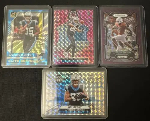 Football trading cards featuring Ja’Tavion Sanders RC Rookie Elite Series 4 Card Lot