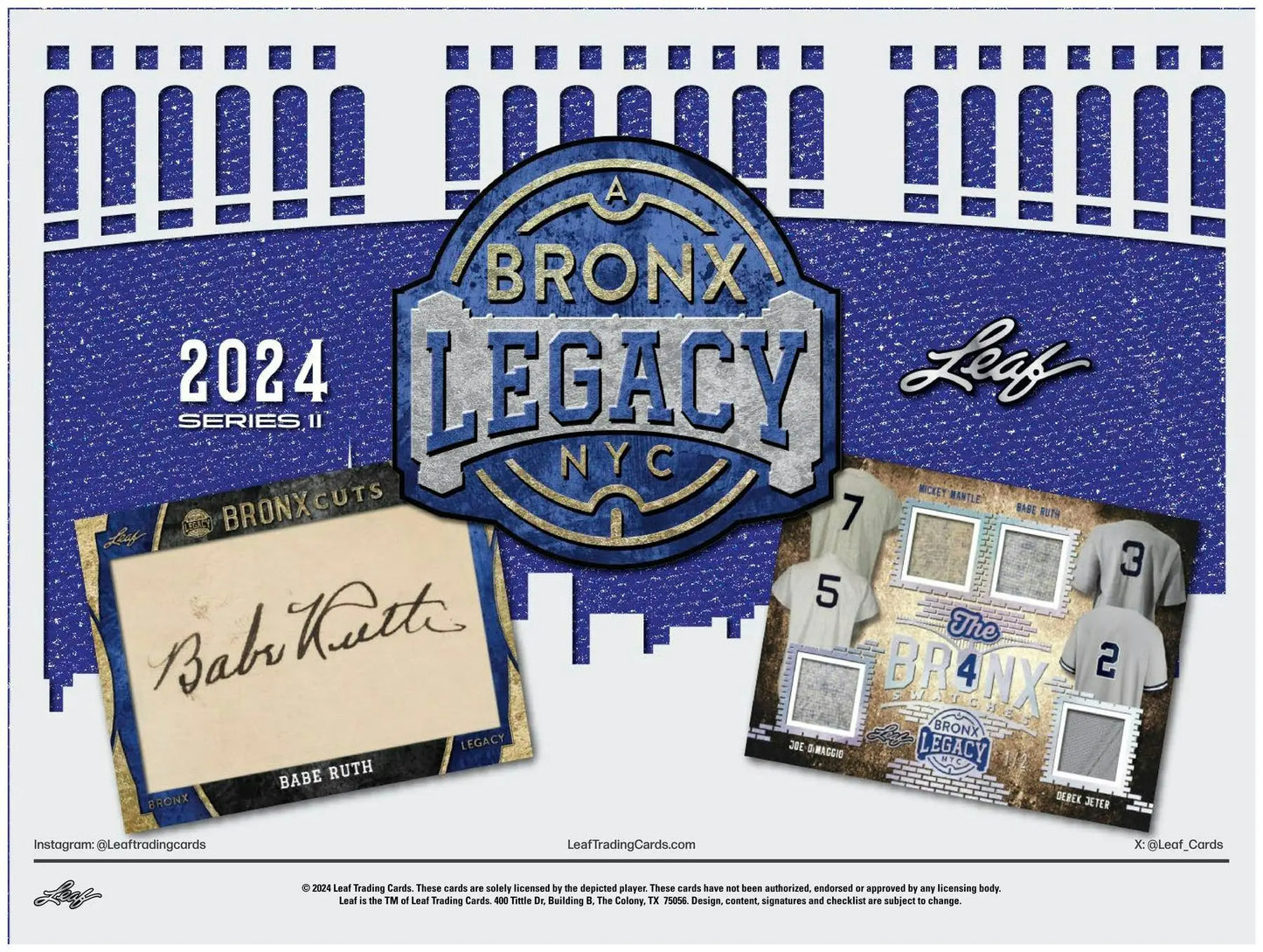 Baseball trading card advertisement for 2024 Leaf A Bronx Legacy NYC Series 2 hobby box