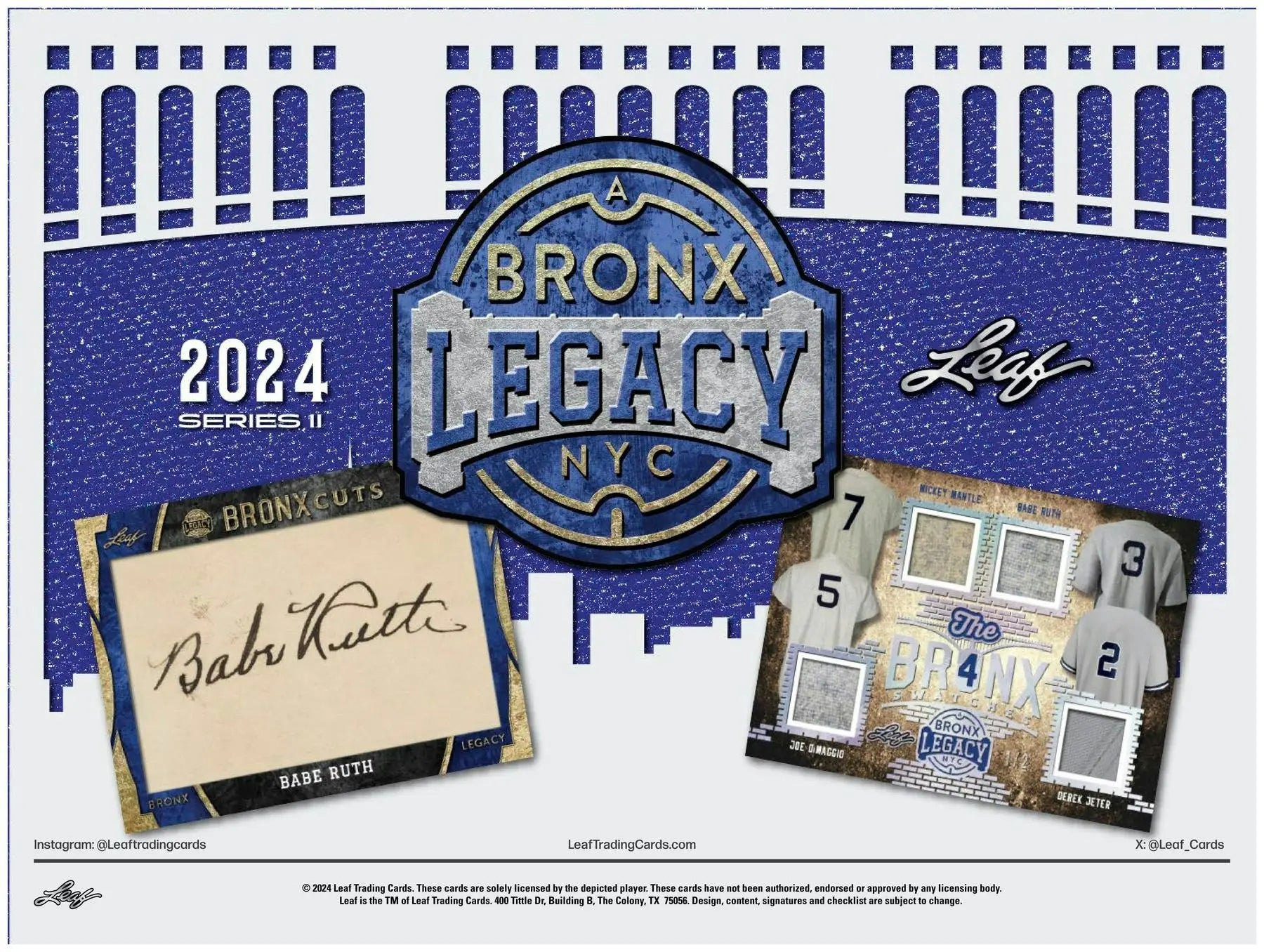 Baseball trading card advertisement for 2024 Leaf A Bronx Legacy NYC Series 2 hobby box