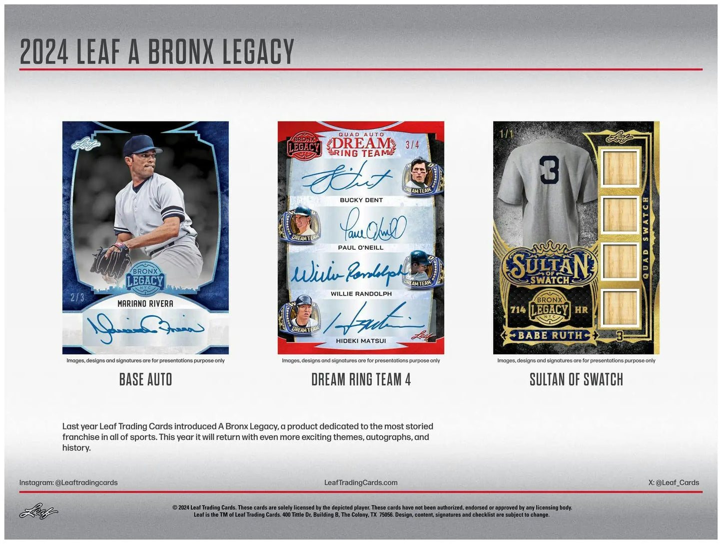 Baseball trading cards from the 2024 Leaf A Bronx Legacy NYC Series 2 hobby box