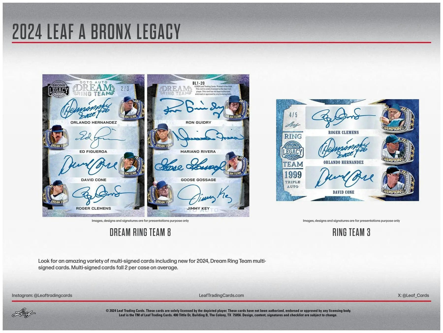 Baseball cards with autographs from the 2024 Leaf A Bronx Legacy NYC Series 2 Baseball Hobby Box