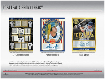 Baseball hobby box featuring 2024 Leaf A Bronx Legacy NYC Series 2 design