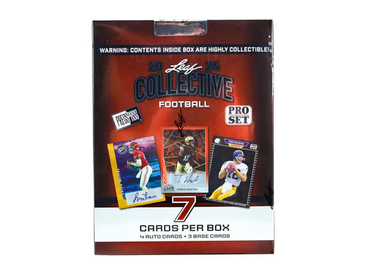 Box of 2024 Leaf Collective Football cards in the Leaf Collective Hobby Box