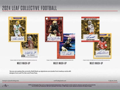 2024 Leaf Collective Football promotional images featuring Multi Mash-Up autographed trading cards
